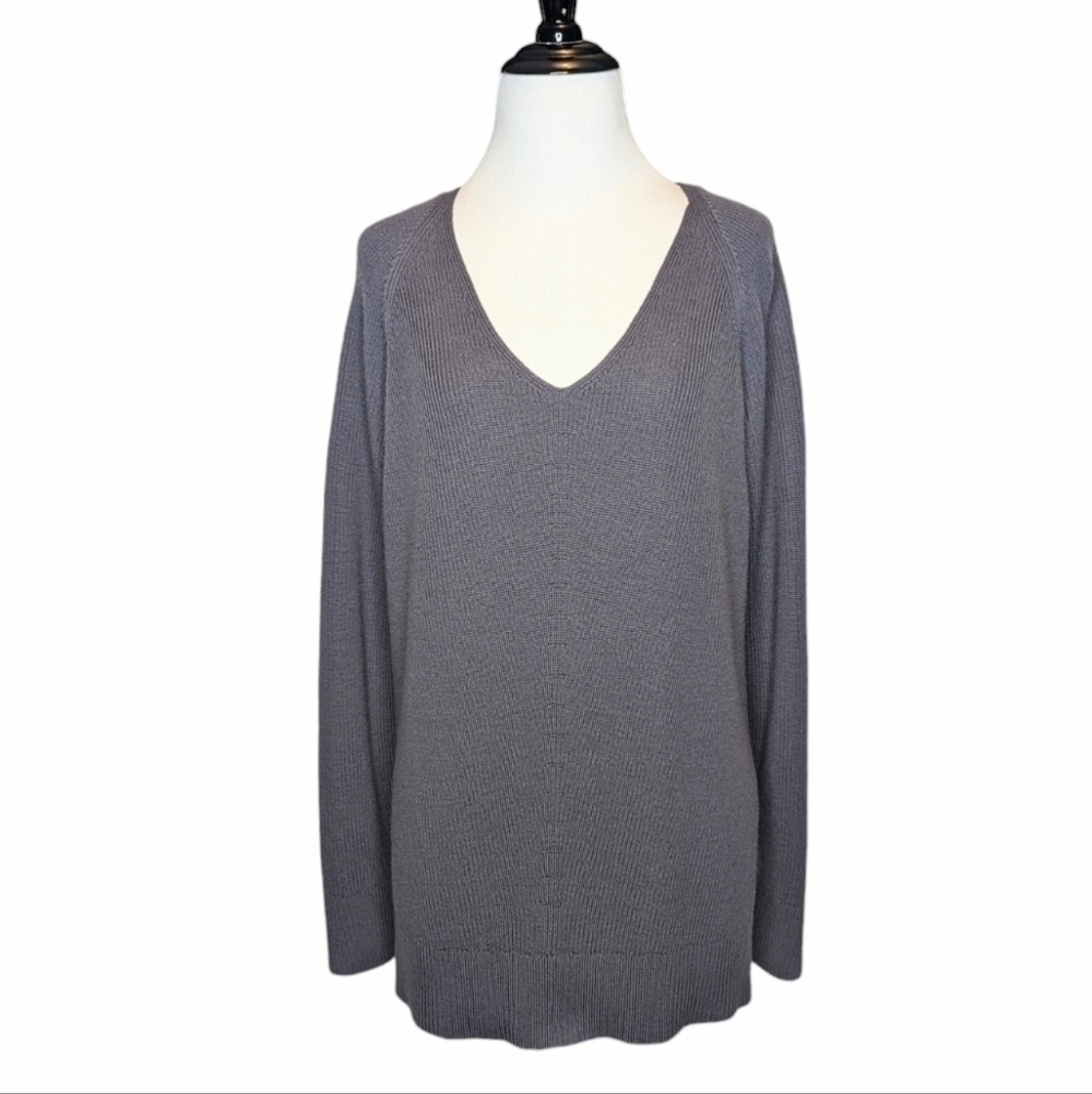 Athleta Hanover Sweater wool blend purple ribbed knit v neck size L